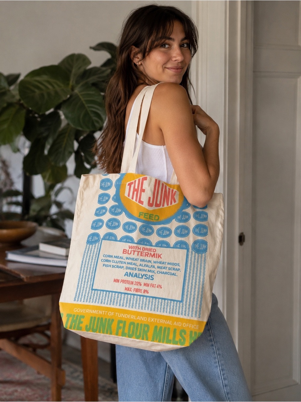 Kathmandu Imports “The Junk Feed” Canvas Tote Bag NWOT